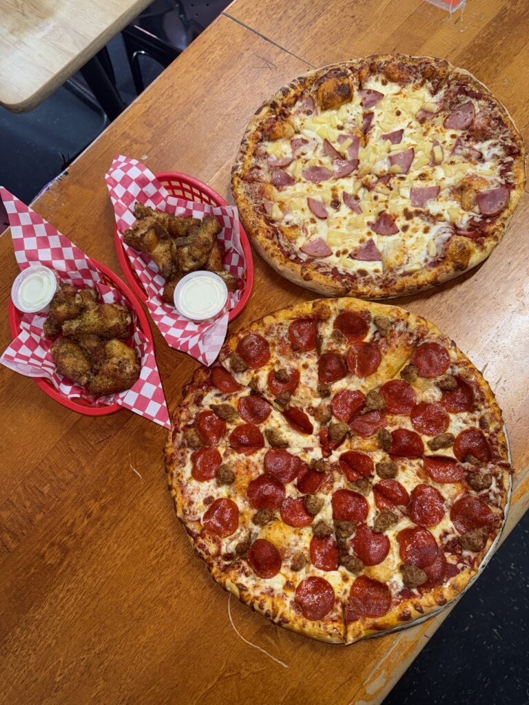 Carryout special pizzas boxed and ready for pickup